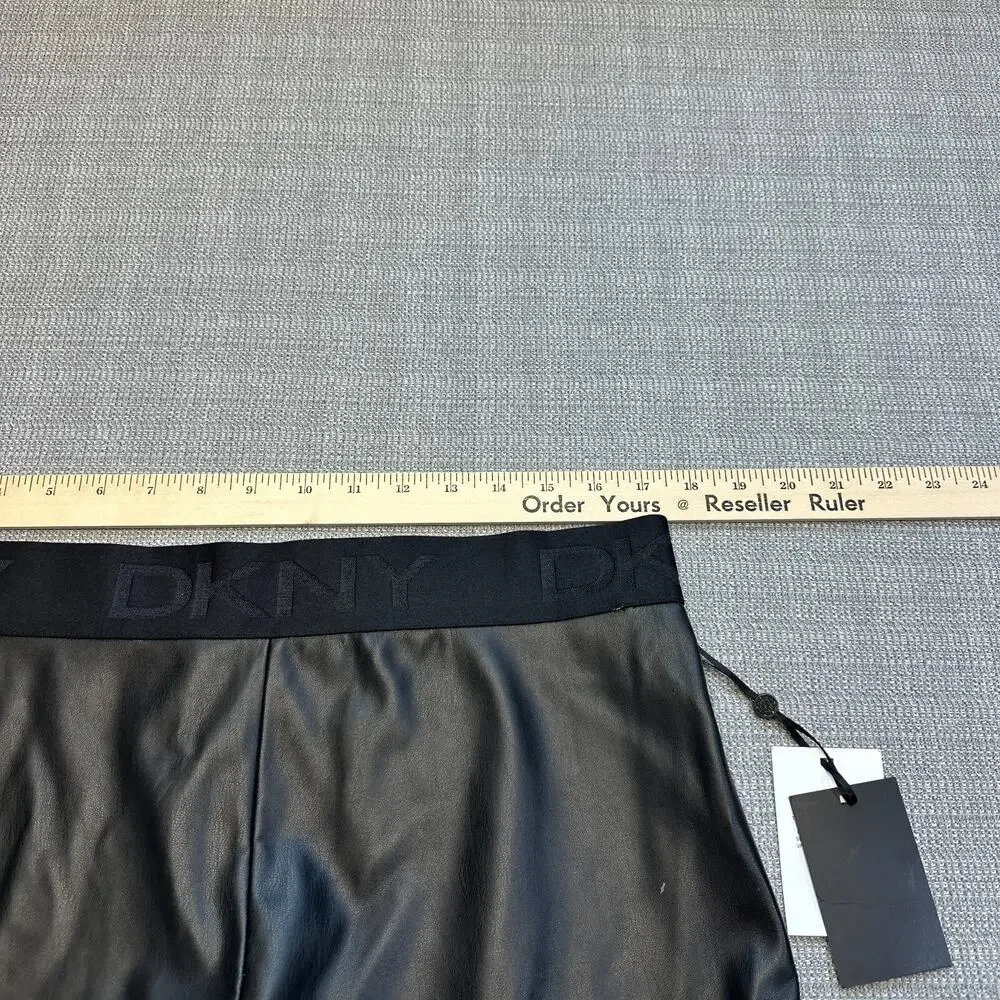DKNY Faux Leather Pants Womens XL Black Pullon Side Zip Vegan Moto‎ Goth*